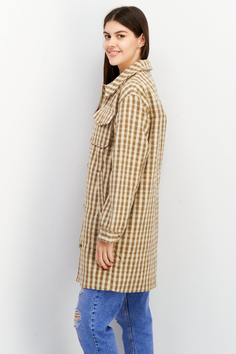 NA-KD Women Checkered Trench Coat, Beige  - Image 2