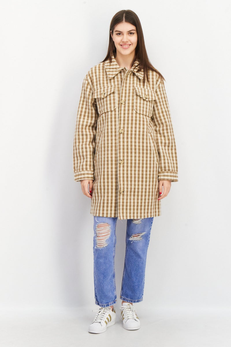 NA-KD Women Checkered Trench Coat, Beige  - Image 3