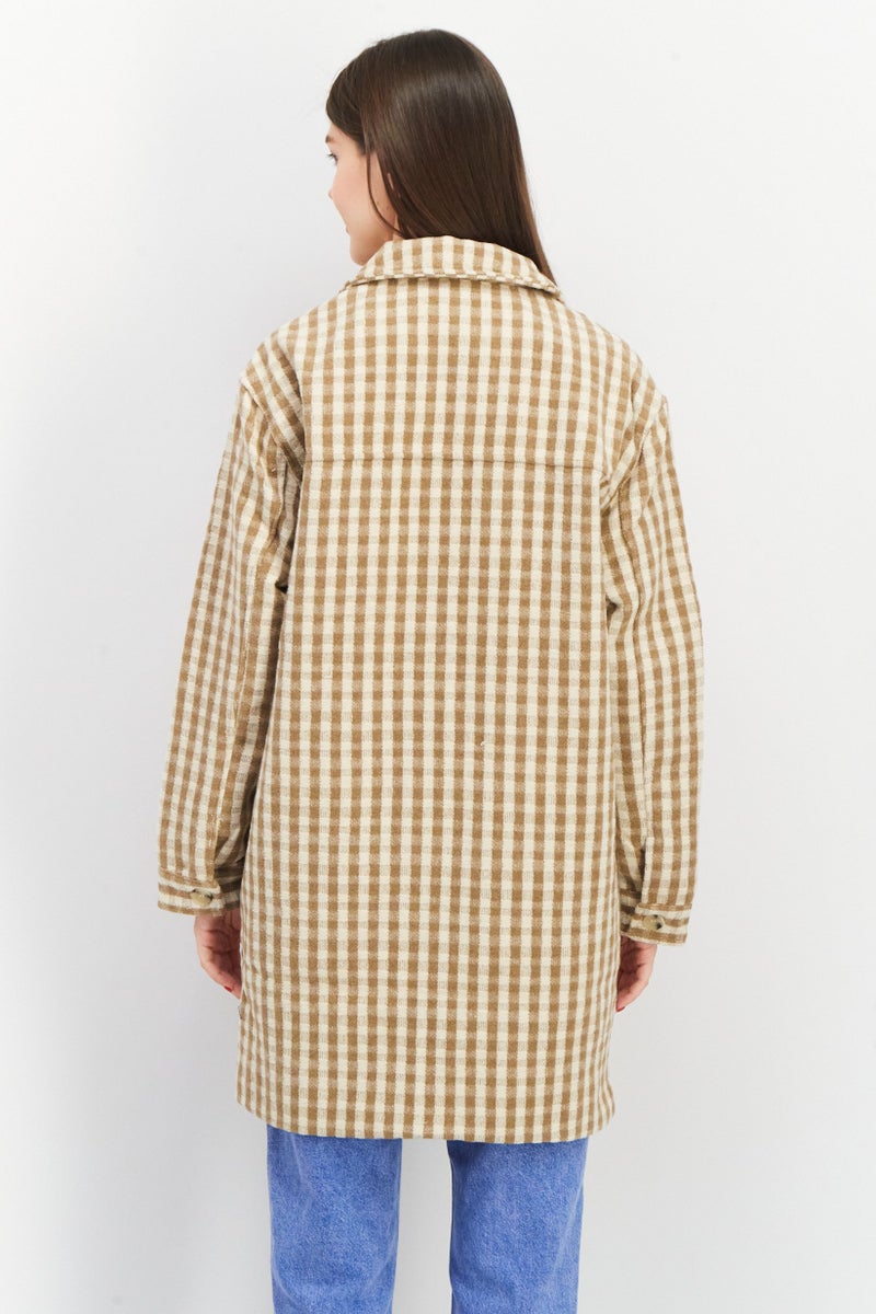 NA-KD Women Checkered Trench Coat, Beige  - Image 4