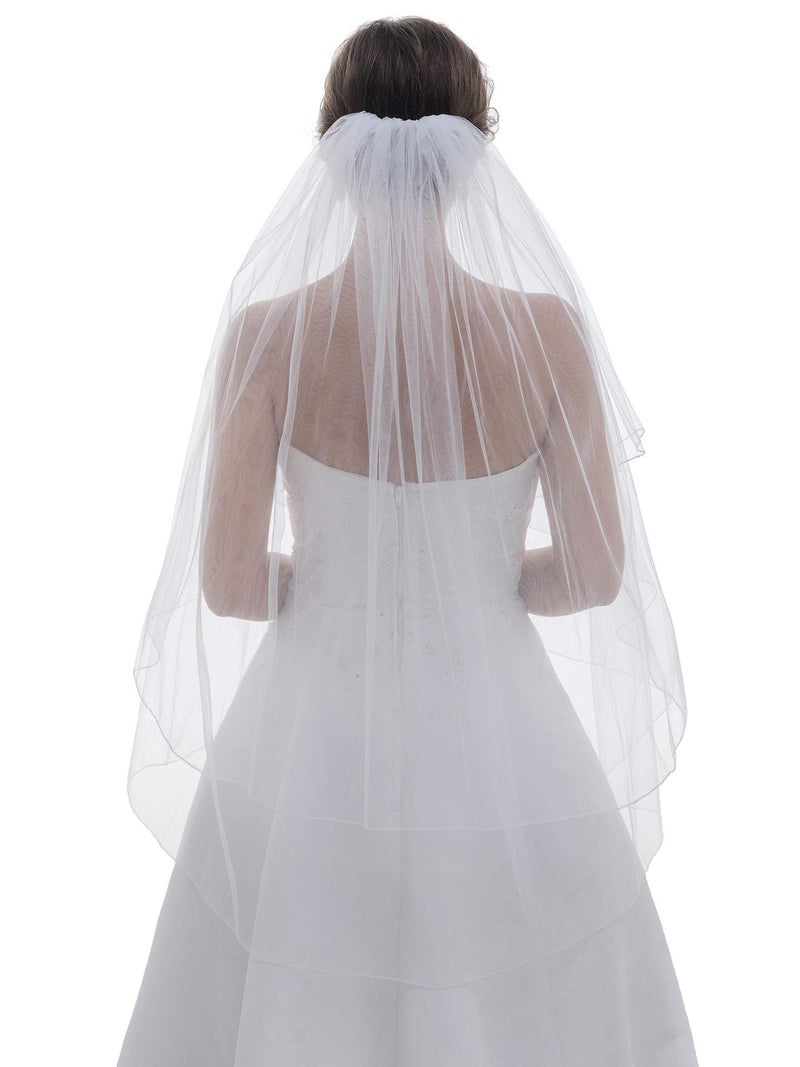 SAMKY 2T 2 Tier Classic Pencil Edge Bridal Wedding Veil - White Shoulder Length 25" V529 - Image 3