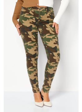 Women Regular Fit Allover Print  Jean, Khaki