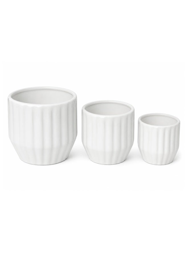 Emarald Decorative Ceramic Plant Pots Set of 3 for Indoor & Outdoor Plants – Modern Ribbed Flower Planters, White Ceramic Pots for Home, Office, Balcony, Garden & Living Room Décor - Image 2