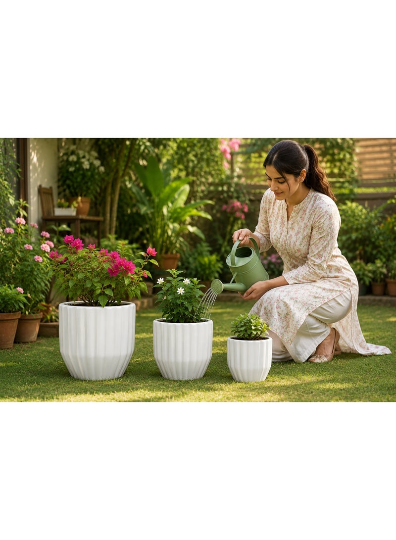 Emarald Decorative Ceramic Plant Pots Set of 3 for Indoor & Outdoor Plants – Modern Ribbed Flower Planters, White Ceramic Pots for Home, Office, Balcony, Garden & Living Room Décor - Image 4