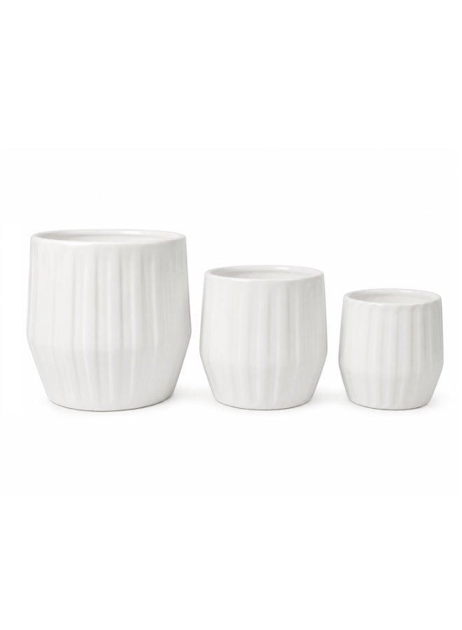 Emarald Decorative Ceramic Plant Pots Set of 3 for Indoor & Outdoor Plants – Modern Ribbed Flower Planters, White Ceramic Pots for Home, Office, Balcony, Garden & Living Room Décor - Image 1