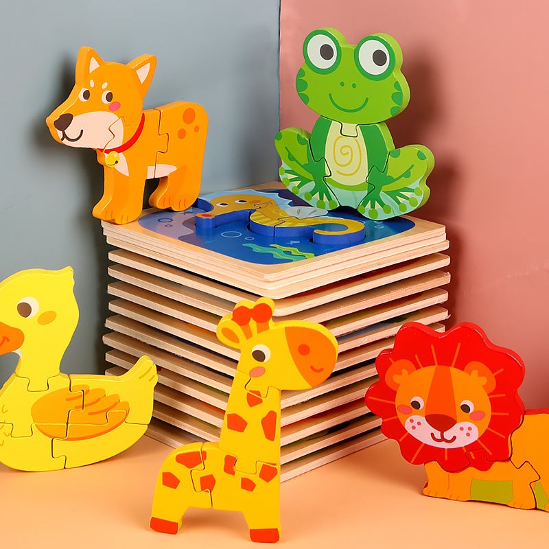 Young Children'S Wooden 3D Cartoon Animal Three-Dimensional Buckle Small Puzzle Early Education Boys And Girls Baby Puzzle Building Blocks Toy - Image 5