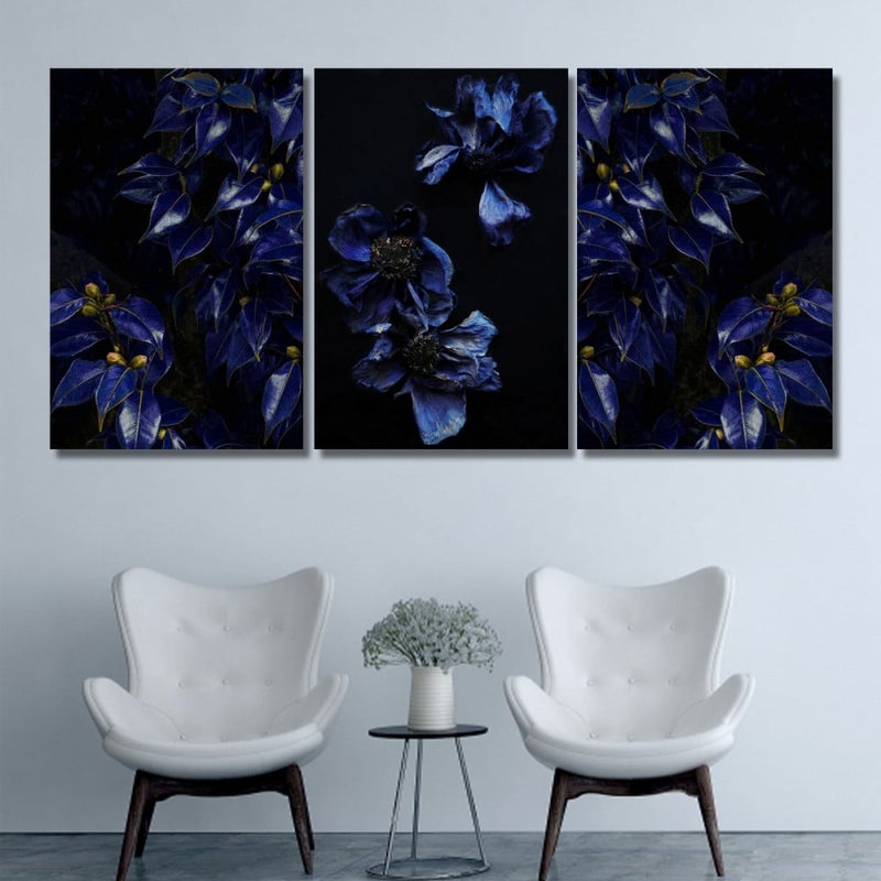 ماركتنا ثلاث لوحات قماشية مودرن بتصميم زهور مع برواز مجوف مقاس (90×40) ثلاث قطع - Image 1