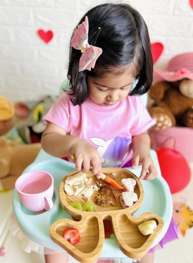 StarKiddo® Bamboo Bunny Suction Plate with Feeding Spoon | 3 Sections | Super Strong Suction Cup | Ideal for Baby-Led Weaning & Toddler Self-Feeding | Natural Bamboo | BPA Free (Green) - Image 4
