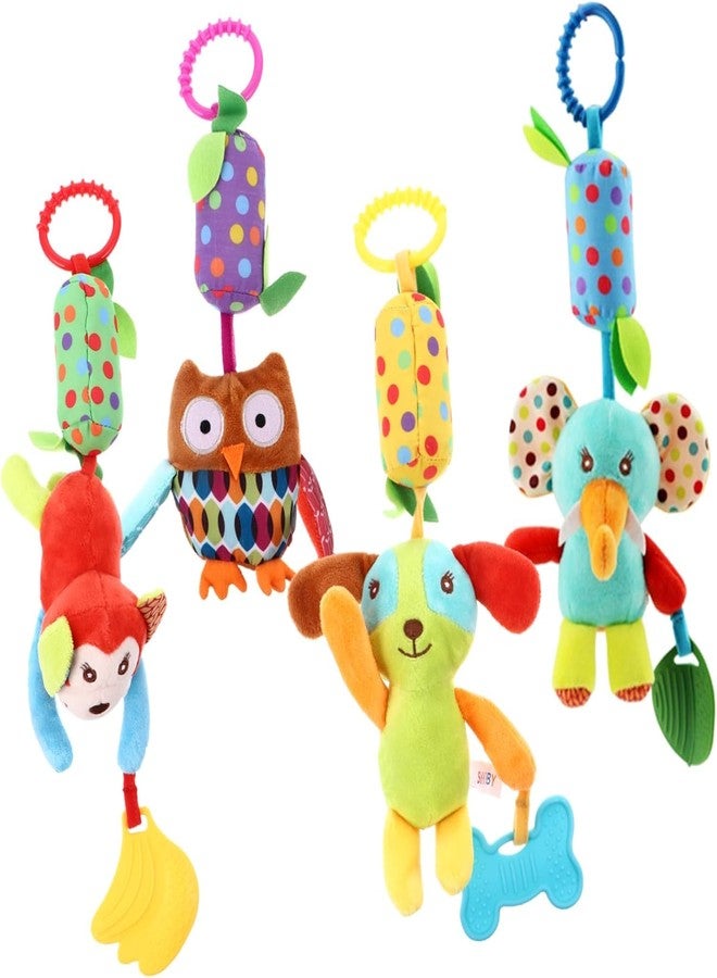 Slipps Baby Toys for 0 3 6 9 12 Months, Soft Hanging Crinkle Rattle Sensory Learning Toy Infant Newborn Stroller Car Seat Crib Travel Activity Wind Chime with Teether (Colorful Animal) Pack of 4 - Image 1