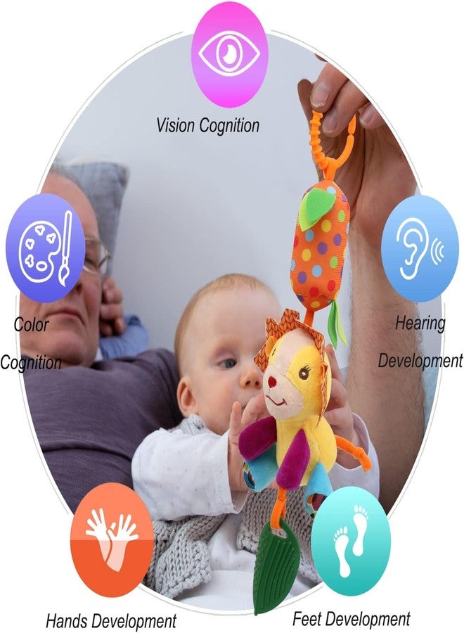 Slipps Baby Toys for 0 3 6 9 12 Months, Soft Hanging Crinkle Rattle Sensory Learning Toy Infant Newborn Stroller Car Seat Crib Travel Activity Wind Chime with Teether (Colorful Animal) Pack of 4 - Image 4