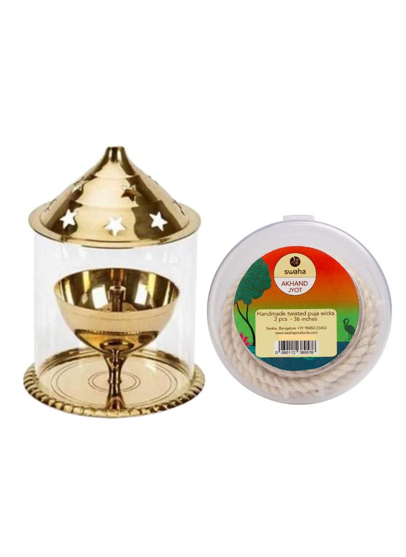 Swaha Swaha Brass Udupi Lamp 20ml Akhand Jyoth Long Wicks3pcs Combo Akhand Jyoth Lamp for Illumination Decorative Lamp Adding a Traditional Touch to Your Home or Office 