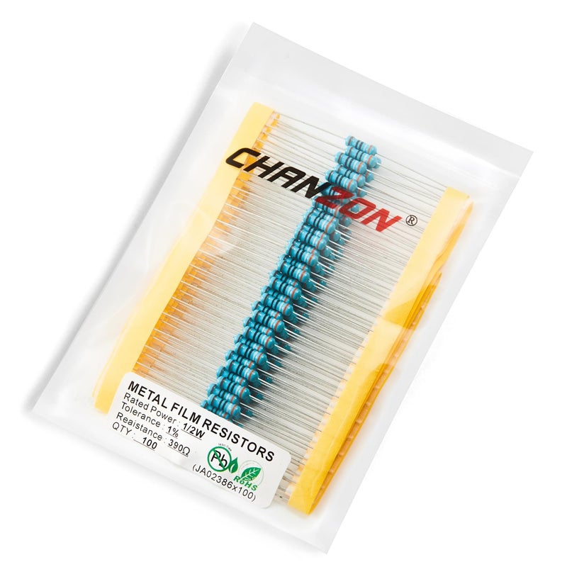 CHANZON 100pcs 1/2W (0.5W)390Ω ohm Metal Film Fixed Resistor 0.01 ±1% Tolerance 390 R MF Through Hole Resistors Current Limiting Rohs Certificated - Image 4