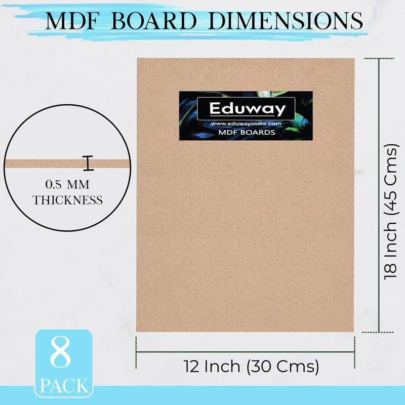 Eduway® 12x18 Inch MDF Board Wood Sheet for Mandala , Lippan, Resin Art & Craft, 4mm Thick, Pack of –8 - Premium Cardboard Material for Artists, Art and Craft Students - Hard Cutout in Small and Large Sizes (30x45 cms) - Image 2