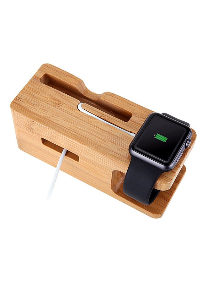 اليشمك قاعدة شحن وحامل من خشب الخيزران بني - Image 1