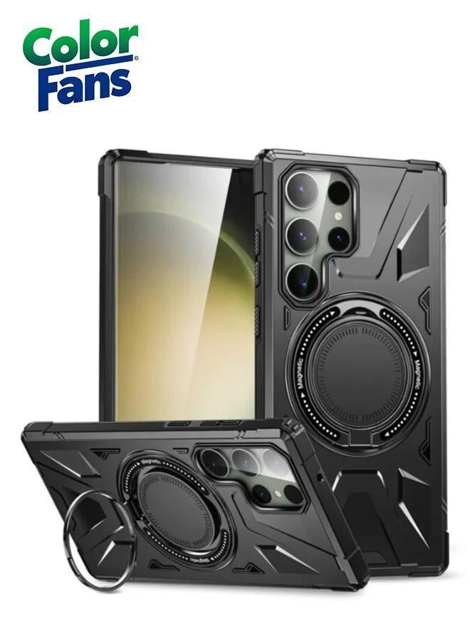 Color Fans Samsung Galaxy S24 Ultra Case Scratch-resistant Cellphone Cover with 360° Rotatable Kickstand Design - Black - Image 1