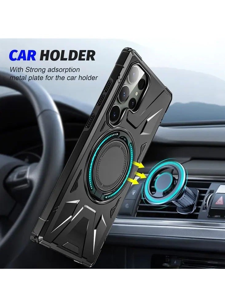 Color Fans Samsung Galaxy S24 Ultra Case Scratch-resistant Cellphone Cover with 360° Rotatable Kickstand Design - Black - Image 3