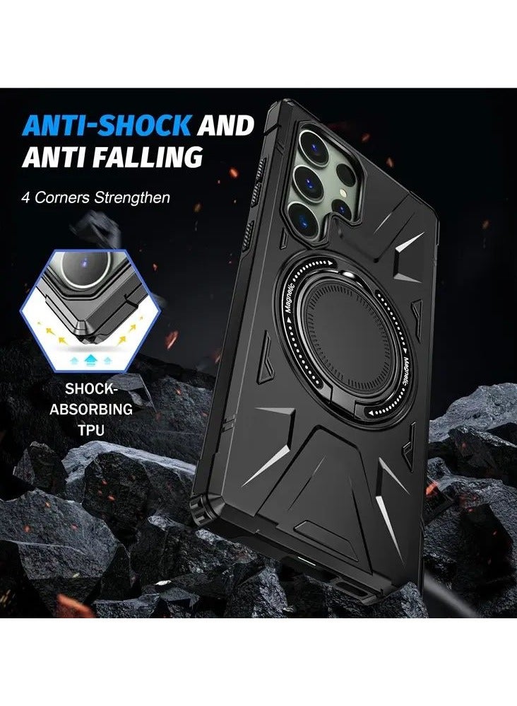 Color Fans Samsung Galaxy S24 Ultra Case Scratch-resistant Cellphone Cover with 360° Rotatable Kickstand Design - Black - Image 5