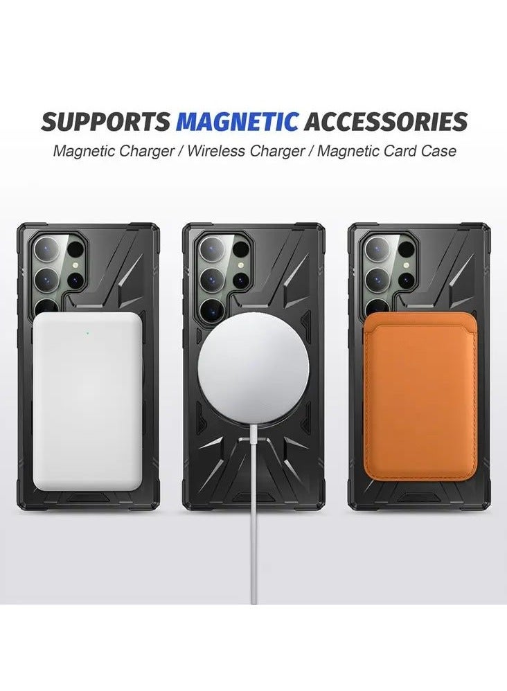 Color Fans Samsung Galaxy S24 Ultra Case Scratch-resistant Cellphone Cover with 360° Rotatable Kickstand Design - Black - Image 4