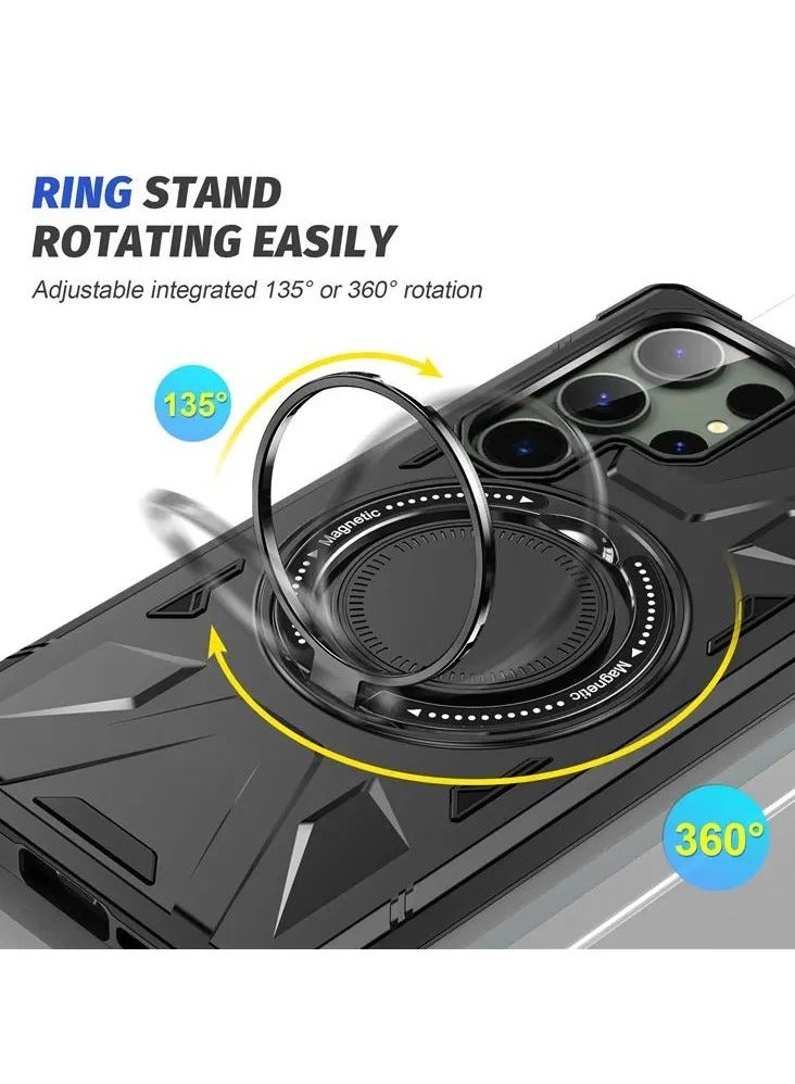 Color Fans Samsung Galaxy S24 Ultra Case Scratch-resistant Cellphone Cover with 360° Rotatable Kickstand Design - Black - Image 2