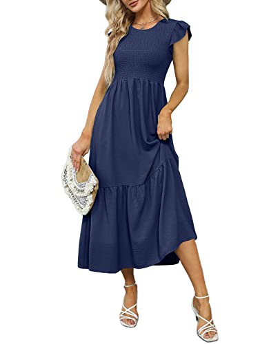 OFEEFAN Casual Dresses for Women Smocked Dress Women Summer Dresses Pockets Navy Blue S - Image 5