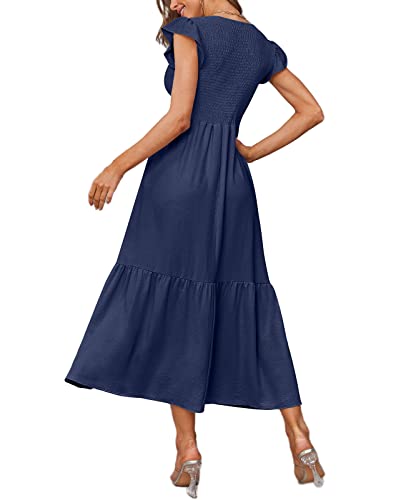 OFEEFAN Casual Dresses for Women Smocked Dress Women Summer Dresses Pockets Navy Blue S - Image 4