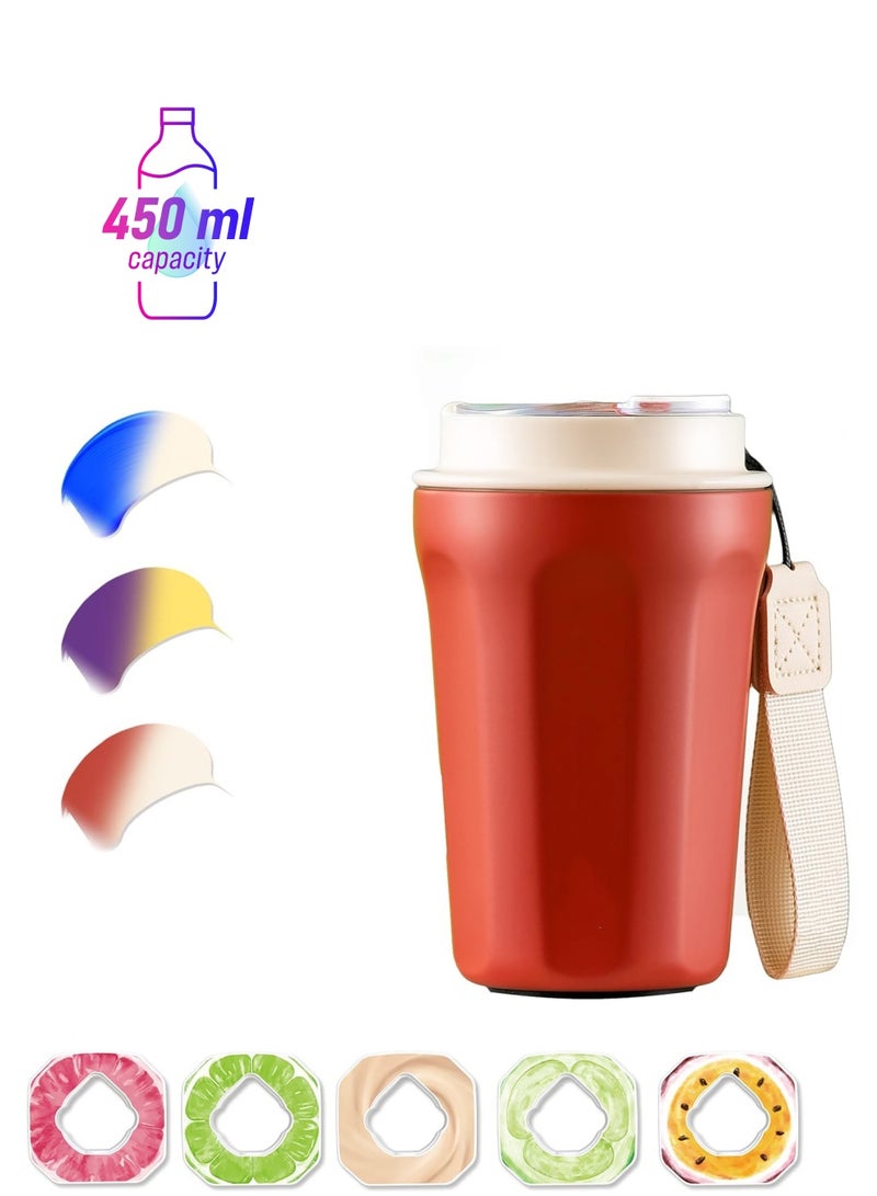 SYOSI Air Flavoured Water Bottle with Straw & 5 Scent Flavoured Pods, 450ML Vacuum Insulated Metal Drinking Bottle BPA Free & Leakproof, Fruity Extract Ring 0 Sugar 0 Calorie  - Image 1
