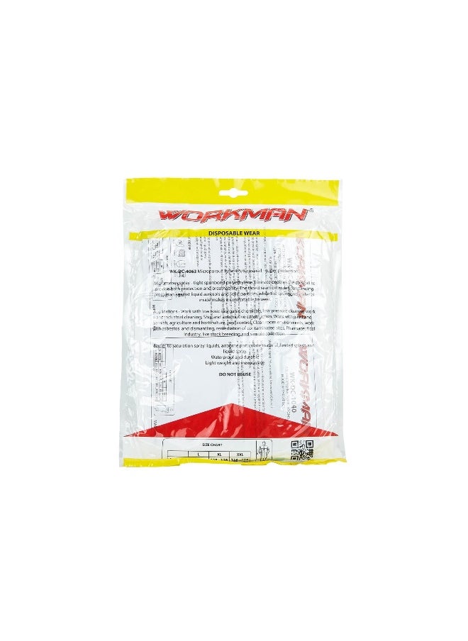 Workman WK-DC4063- Disposable Coverall - 63 GSM, Type 5/6 Protection, Breathable, Anti-Static, White, for Industrial Use, Chemical Handling, and Painting | Size-L  - Image 3