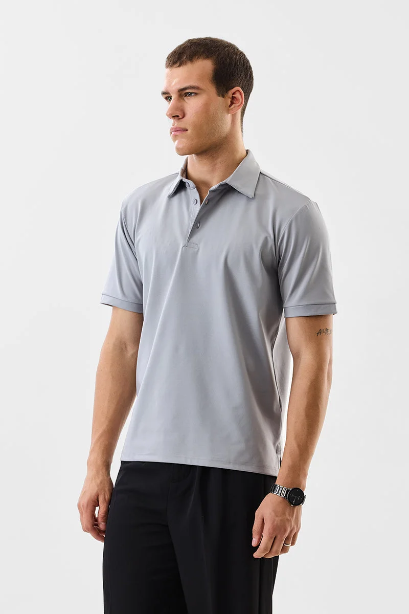 سنيتش Light Grey Solid Half Sleeve Regular Fit T-Shirt