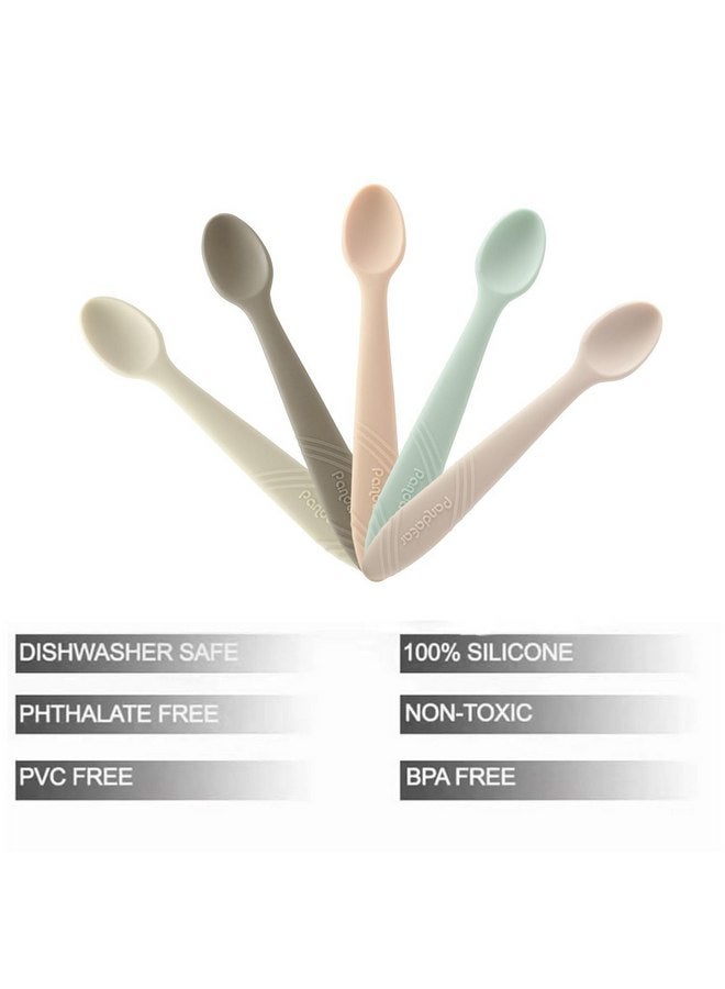 باندا إير مجموعة من 5 ملاعق سيليكون للأطفال من PandaEar، مناسبة للتغذية الذاتية للأطفال من سن 4 إلى 6 أشهر، ملاعق وأدوات طعام للأطفال، لطيفة على فطام الطفل، آمنة للتسنين، ملاعق للأطفال في المرحلة الأولى، خالية من مادة BPA، سهلة التنظيف - Image 2