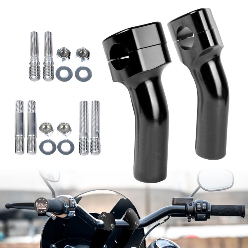 Sresk 1 inch Handlebar Riser Clamp Round 4 inch Height Increase Motorcycle Pullback Handlebar Universal Accessories Compatible with Harley Dyna Softail Honda Kawasaki Vulcan Yamaha Black