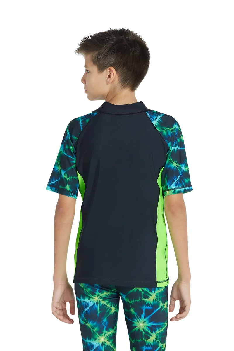 كويجا صن وير COEGA Boys Youth Rashguard Short Sleeve - Nero Green Tie Dye
