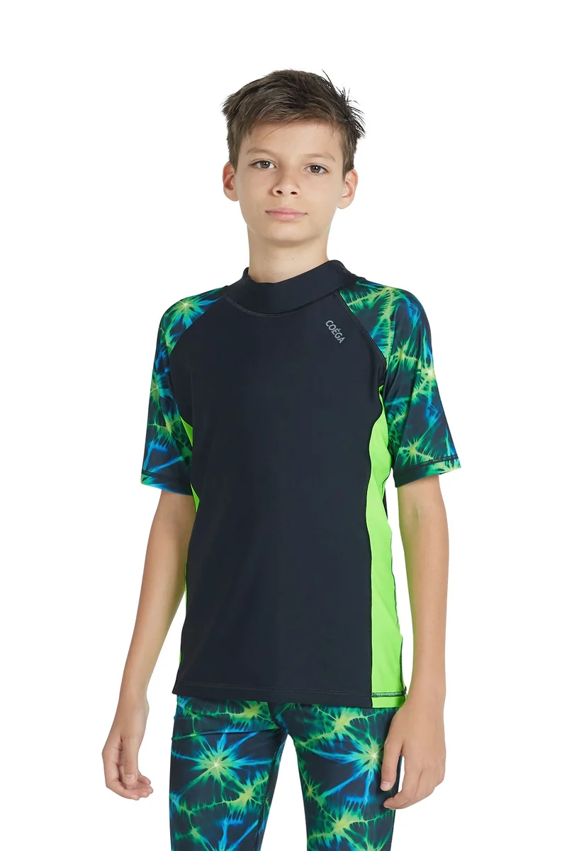 كويجا صن وير COEGA Boys Youth Rashguard Short Sleeve - Nero Green Tie Dye