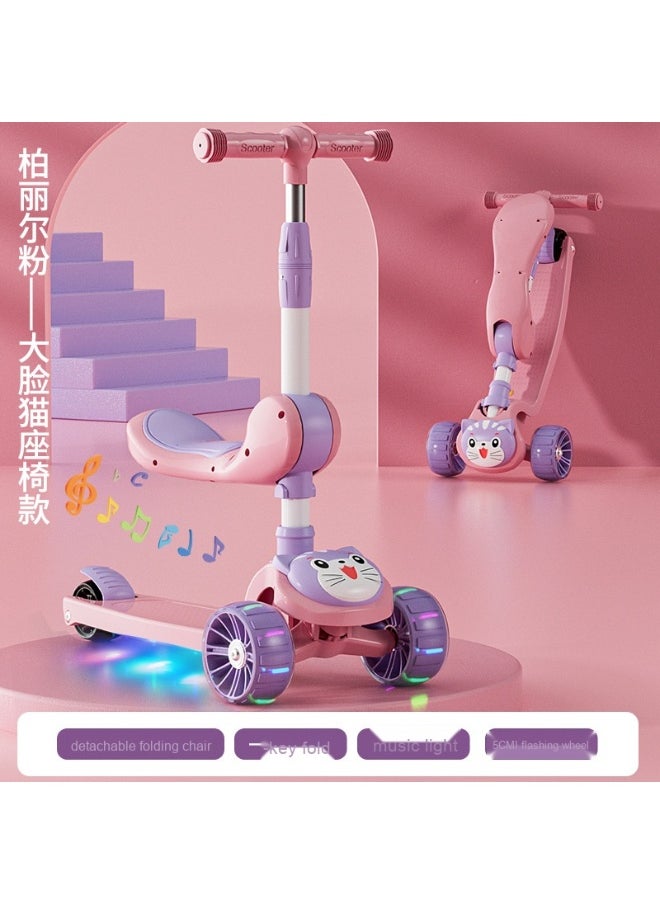 Shuer - Children's Scooter Can Sit And Ride Led Light Flashing Wheel Adjustable Height Foldable Scooter Outdoor Activities For Boys Girls - Image 1