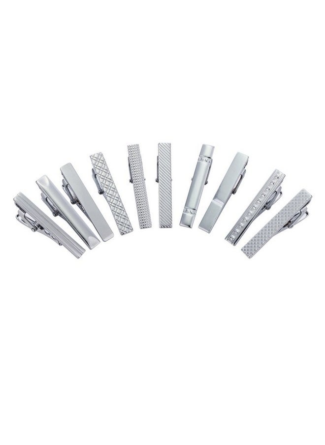 AnotherKiss - Mens Skinny Tie Clip Set Fashion Jewelry 10 Pieces Of Silver Tone 1.57 Inches - Image 1