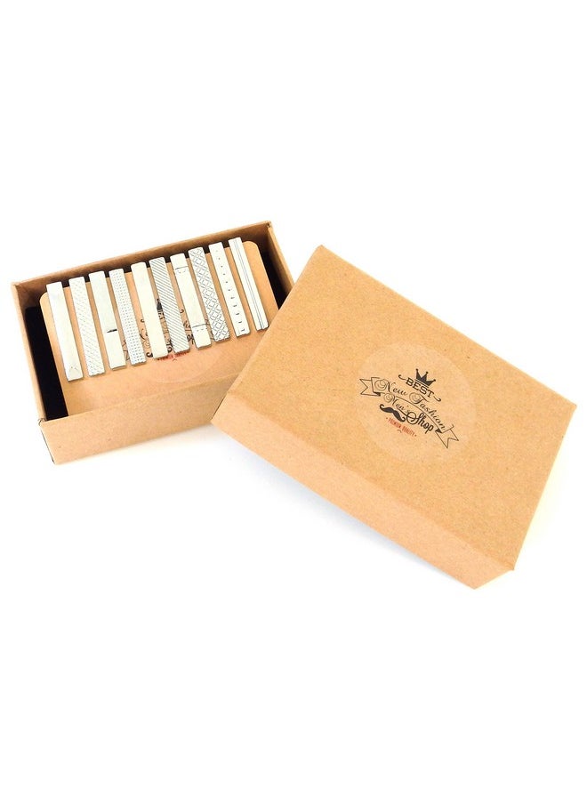 AnotherKiss - Mens Skinny Tie Clip Set Fashion Jewelry 10 Pieces Of Silver Tone 1.57 Inches - Image 1