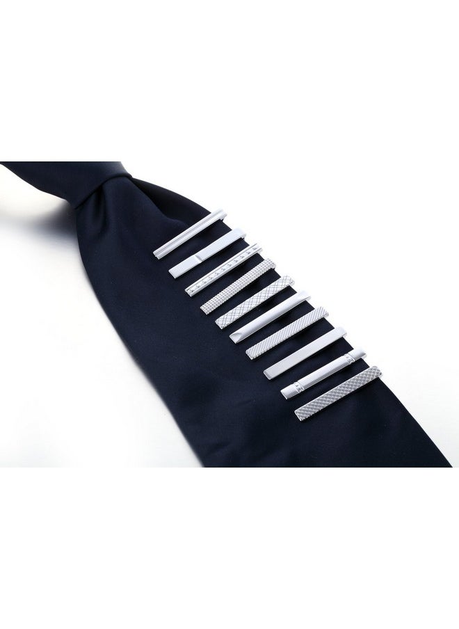 AnotherKiss - Mens Skinny Tie Clip Set Fashion Jewelry 10 Pieces Of Silver Tone 1.57 Inches - Image 1