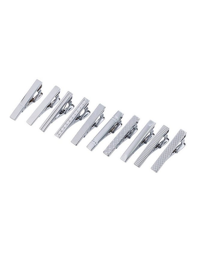AnotherKiss - Mens Skinny Tie Clip Set Fashion Jewelry 10 Pieces Of Silver Tone 1.57 Inches - Image 1