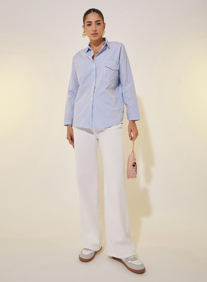 Styli Striped Pocket Detail Relaxed Fit Shirt  - Image 2