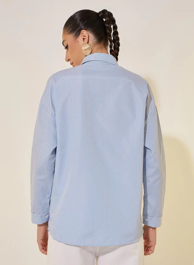 Styli Striped Pocket Detail Relaxed Fit Shirt
