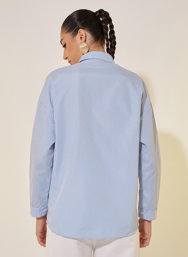 Styli Striped Pocket Detail Relaxed Fit Shirt  - Image 4