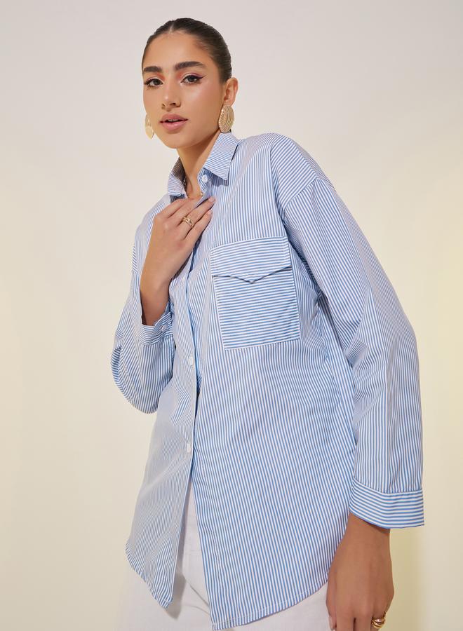 Styli Striped Pocket Detail Relaxed Fit Shirt  - Image 1