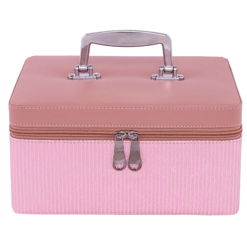 FADAK Cosmetic Makeup for Beauty Case Wedding Makeup Brushes Pouch Tikli Organizer Travel Large Vanity Mirror Box Storage Bag Jewelry Bridal Box (Pink Taffy) - Image 1