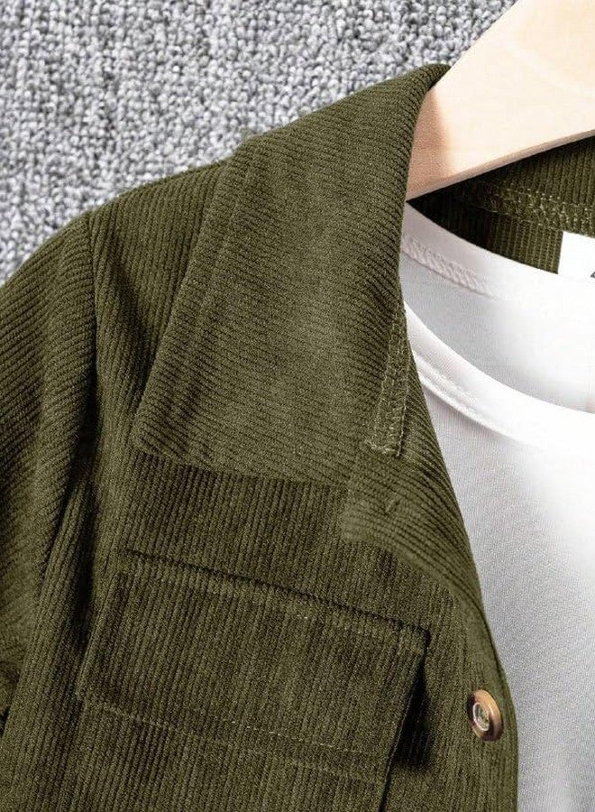ocvito Kids Boys olive green Stylish Shirt & Pant Clothing Set, Solid Casual Outfit with Front Button Shirt & Elastic Waist Pants, Comfortable Party & Dress for Kids.4-5 years - Image 4