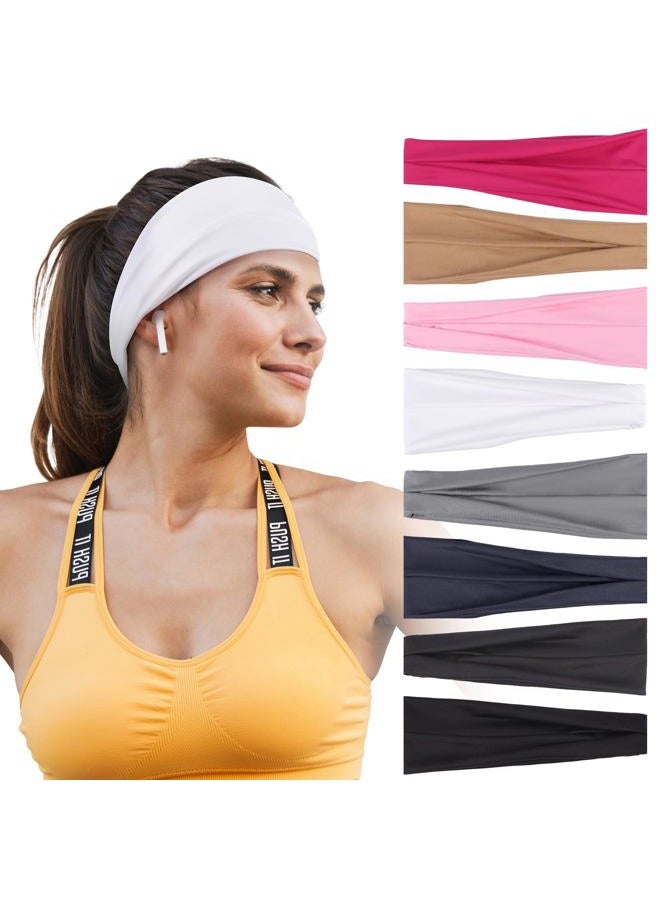 Ztomine Headbands for Women – 8 Pack Wide Elastic Hair Bands, Soft Stretchy Non-Slip Sweatbands for Workouts, Yoga, Washing Face & Daily Wear - Image 1
