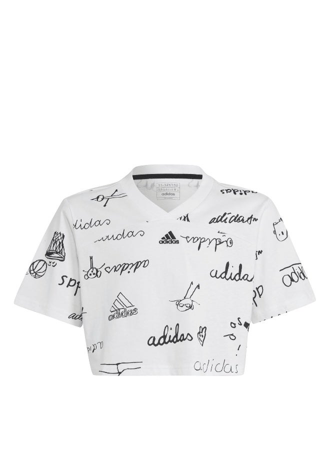Adidas Jg Bluv Cr T White Training T-Shirts 7-8Y - Image 1