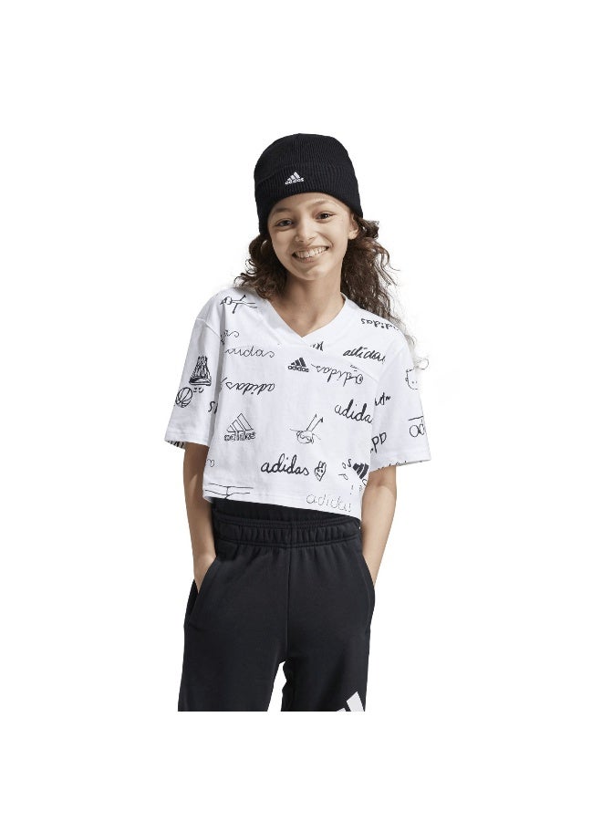 Adidas Jg Bluv Cr T White Training T-Shirts 7-8Y - Image 3