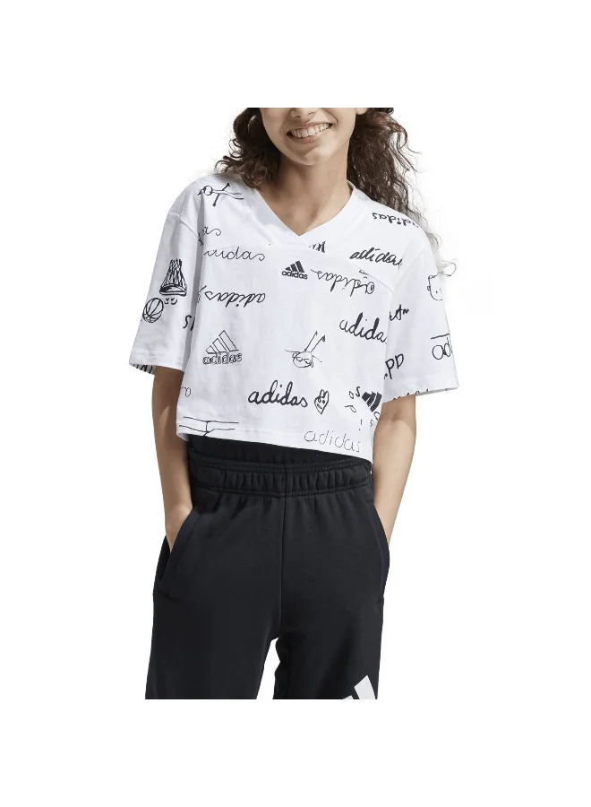 adidas تيشيرت تدريب جي بي إل يو في سي آر تي أبيض للأولاد 7-8 سنوات