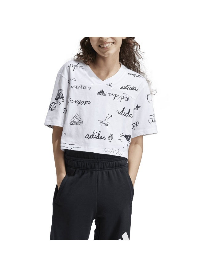 Adidas Jg Bluv Cr T White Training T-Shirts 7-8Y - Image 4