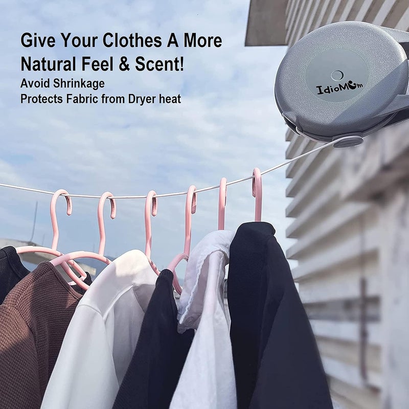 IDIOMUM Retractable Clothesline Indoor Outdoor Heavy Duty 40 Feet - PVC Clothes Line Retracting - Clothesline with Wall Mount - Retractable Laundry Line for Drying Clothes with 12 ClothesPins - Image 5
