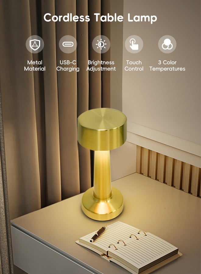 Lsgddm Cordless LED Table Lamp, 3-Levels Brightness Metal Desk Lamp,3 Color Touch Control Rechargeable Lamp, Ideal Bedside Lamp for Nightstand, Bedroom, Living Room - Image 2