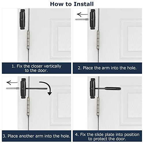 SENENQU 2 Pack Safety Spring Door Closers 4-1/4 inch Automatic Door Closer Residential, Auto Door Closer Adjustable Closing Door Hinge to Convert Hinged Doors to Self-Closing, Black - Image 5